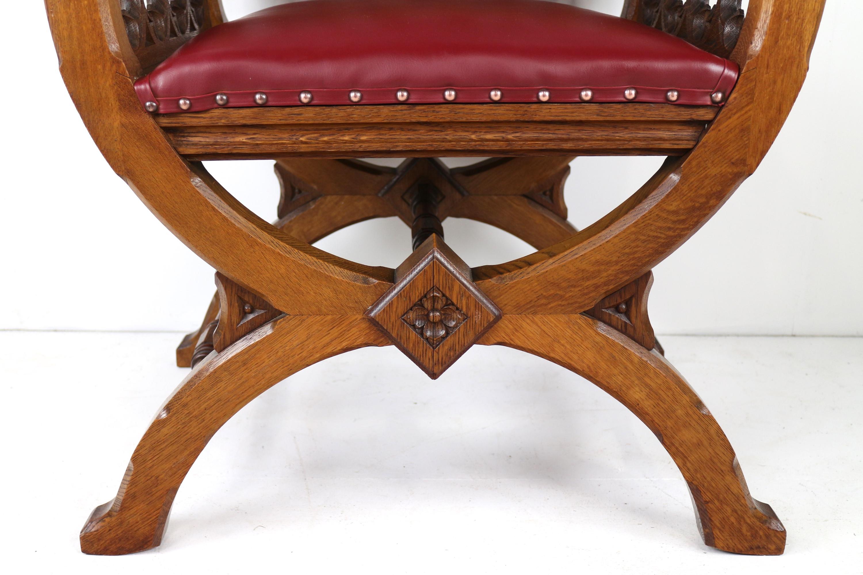 Set of three 19th Century Pugin style Gothic Revival Altar or Hall Chairs 5