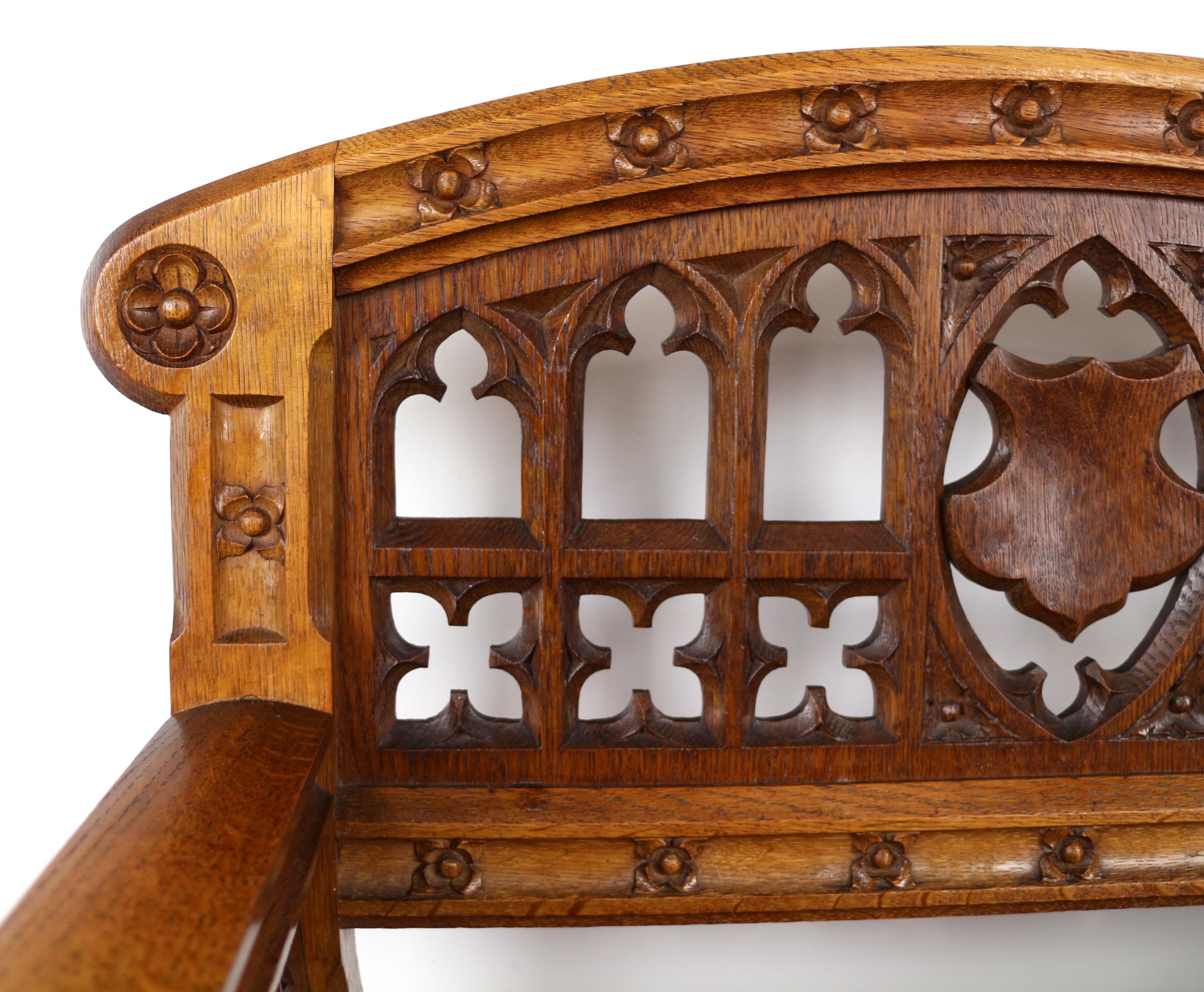 Set of three 19th Century Pugin style Gothic Revival Altar or Hall Chairs 6