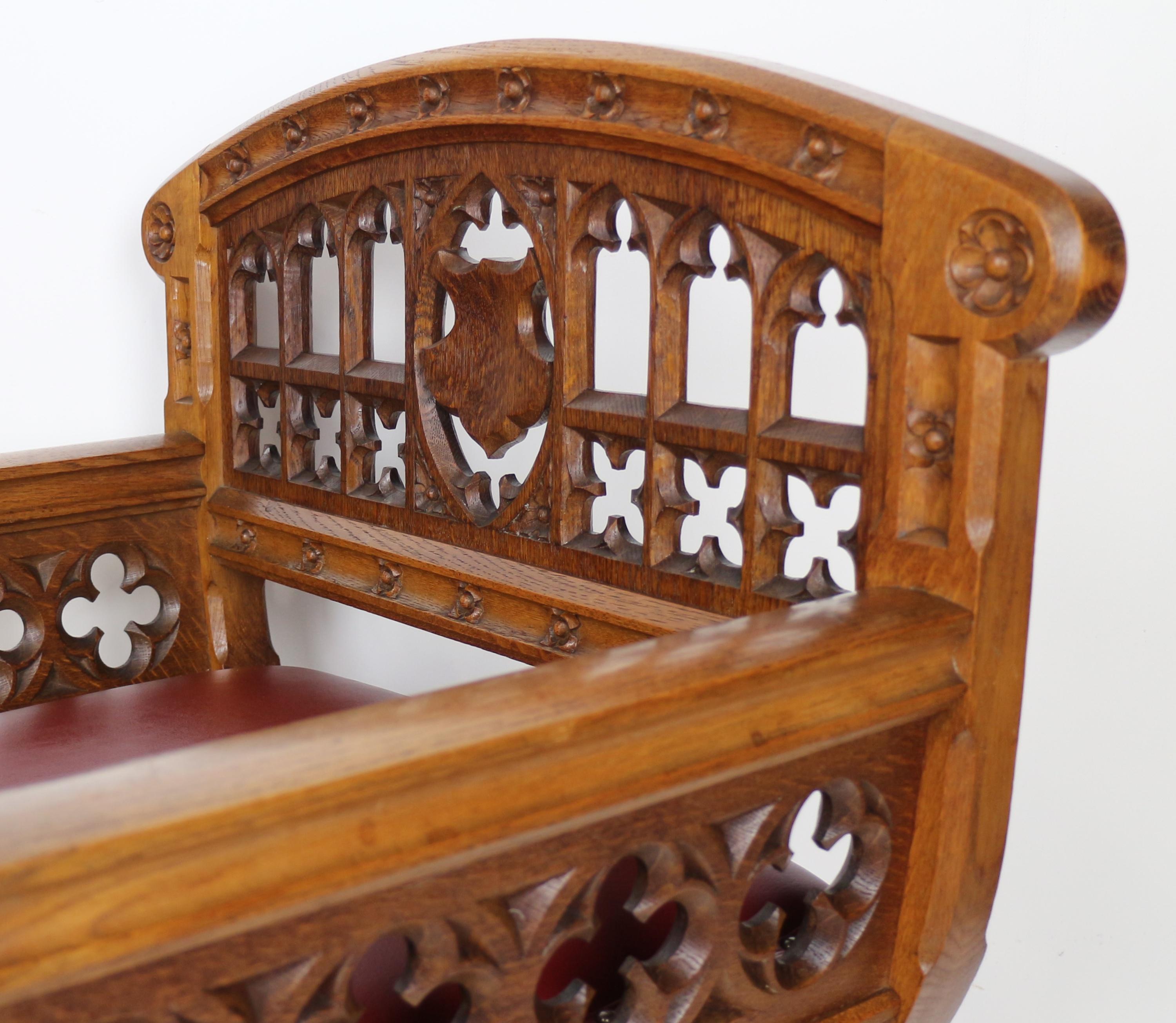 Set of three 19th Century Pugin style Gothic Revival Altar or Hall Chairs 7