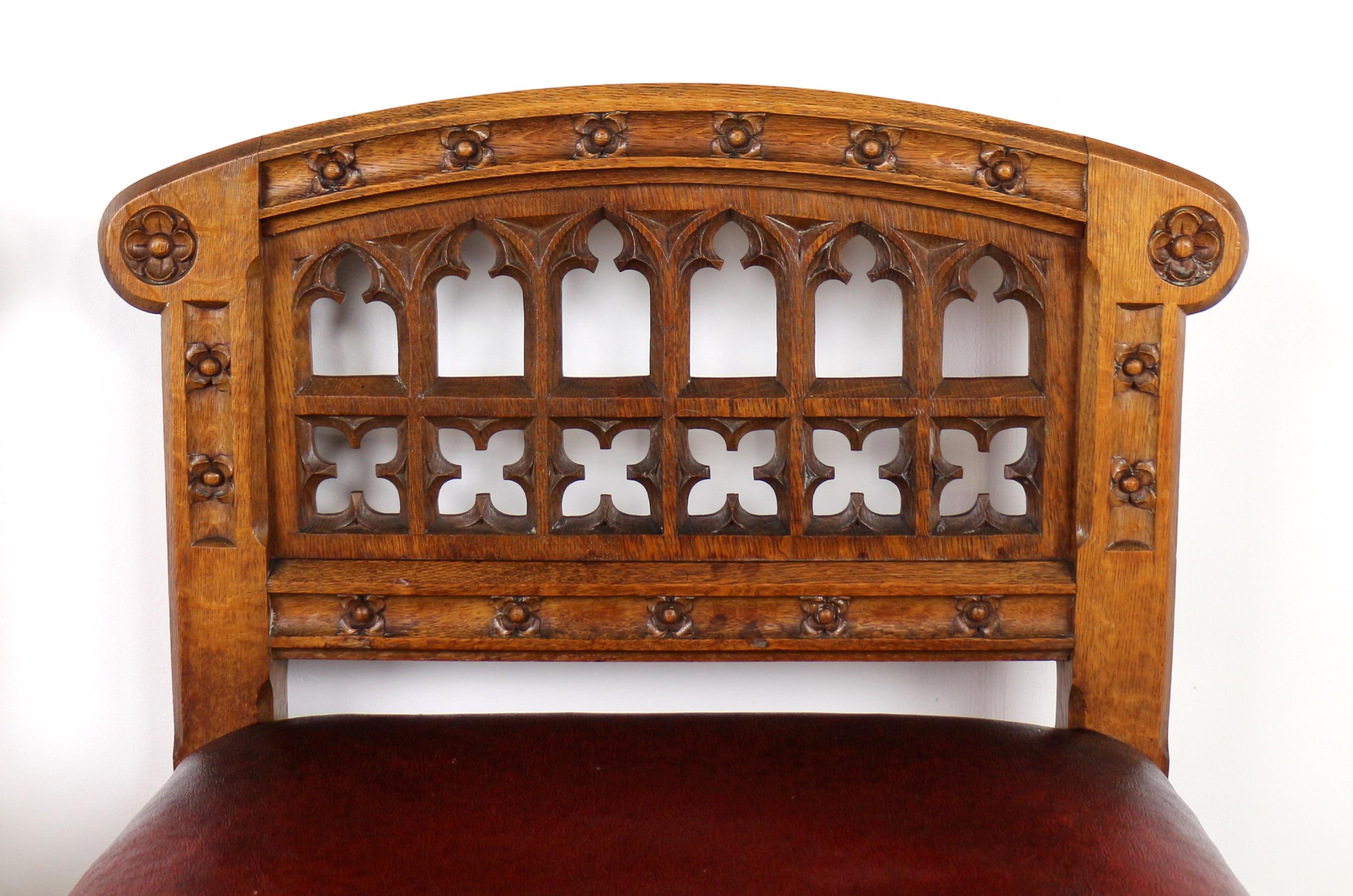 Set of three 19th Century Pugin style Gothic Revival Altar or Hall Chairs 10