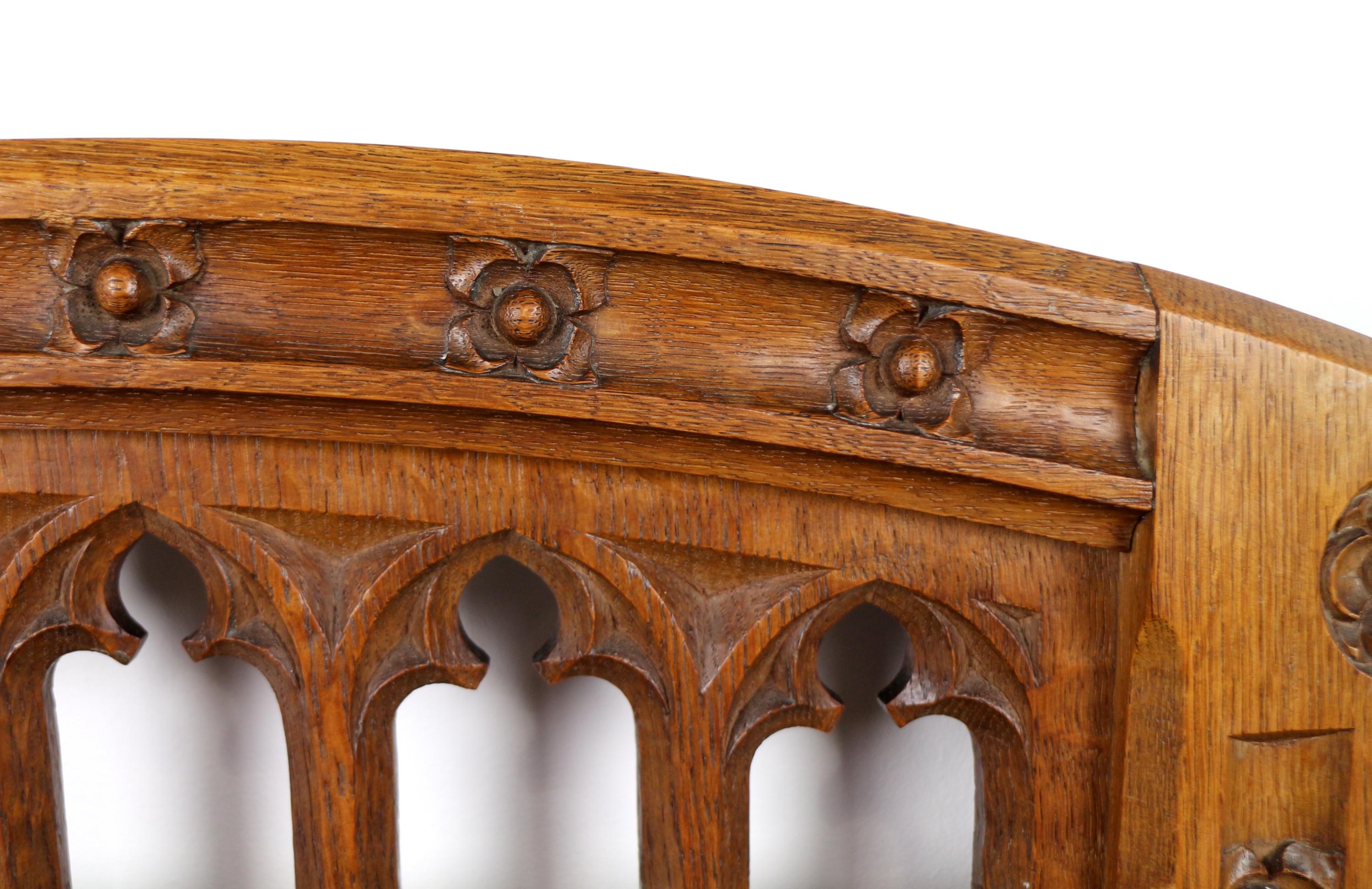 Set of three 19th Century Pugin style Gothic Revival Altar or Hall Chairs 11
