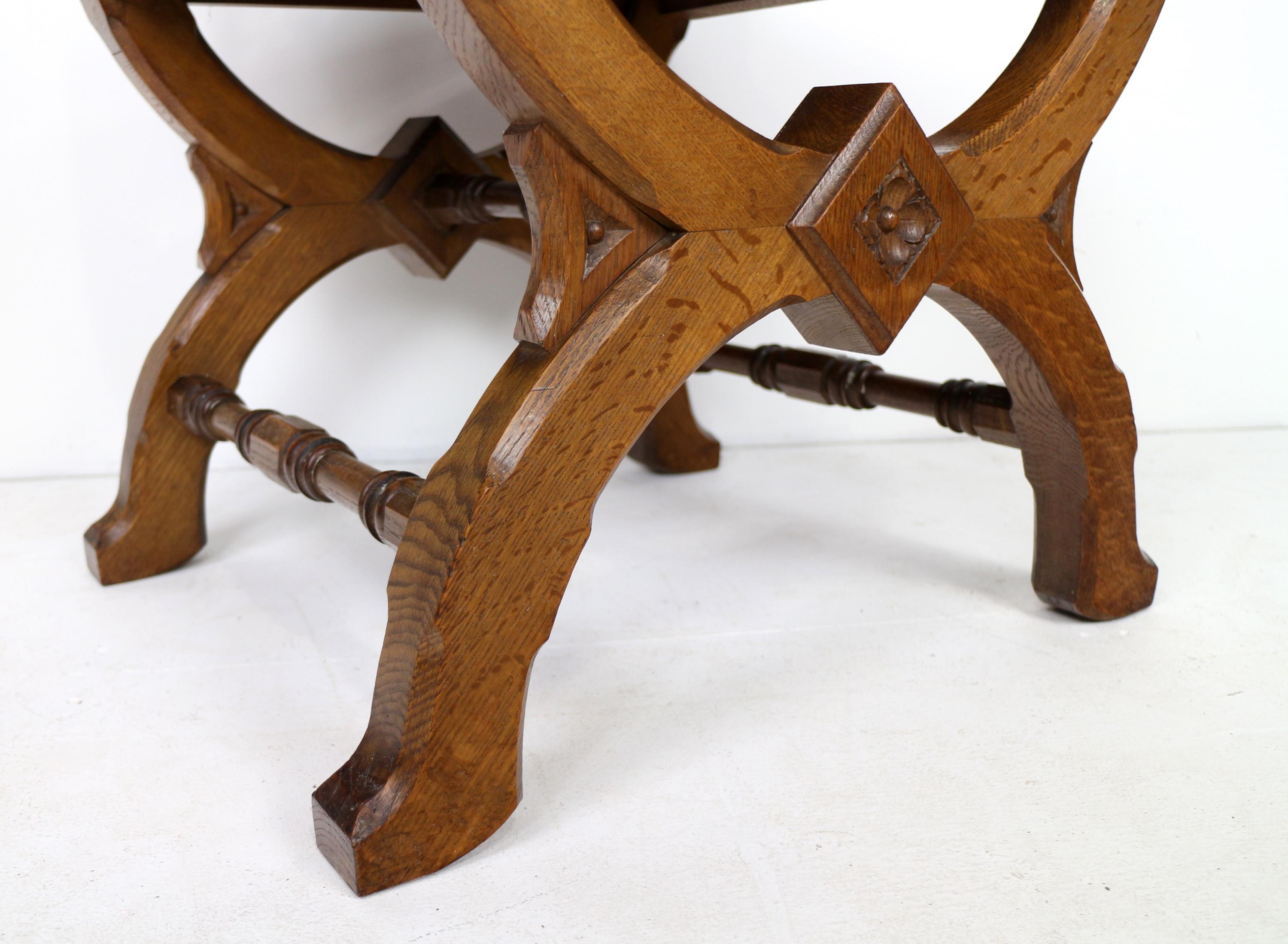 Set of three 19th Century Pugin style Gothic Revival Altar or Hall Chairs 14