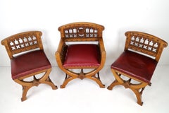 Set of three 19th Century Pugin style Gothic Revival Altar or Hall Chairs