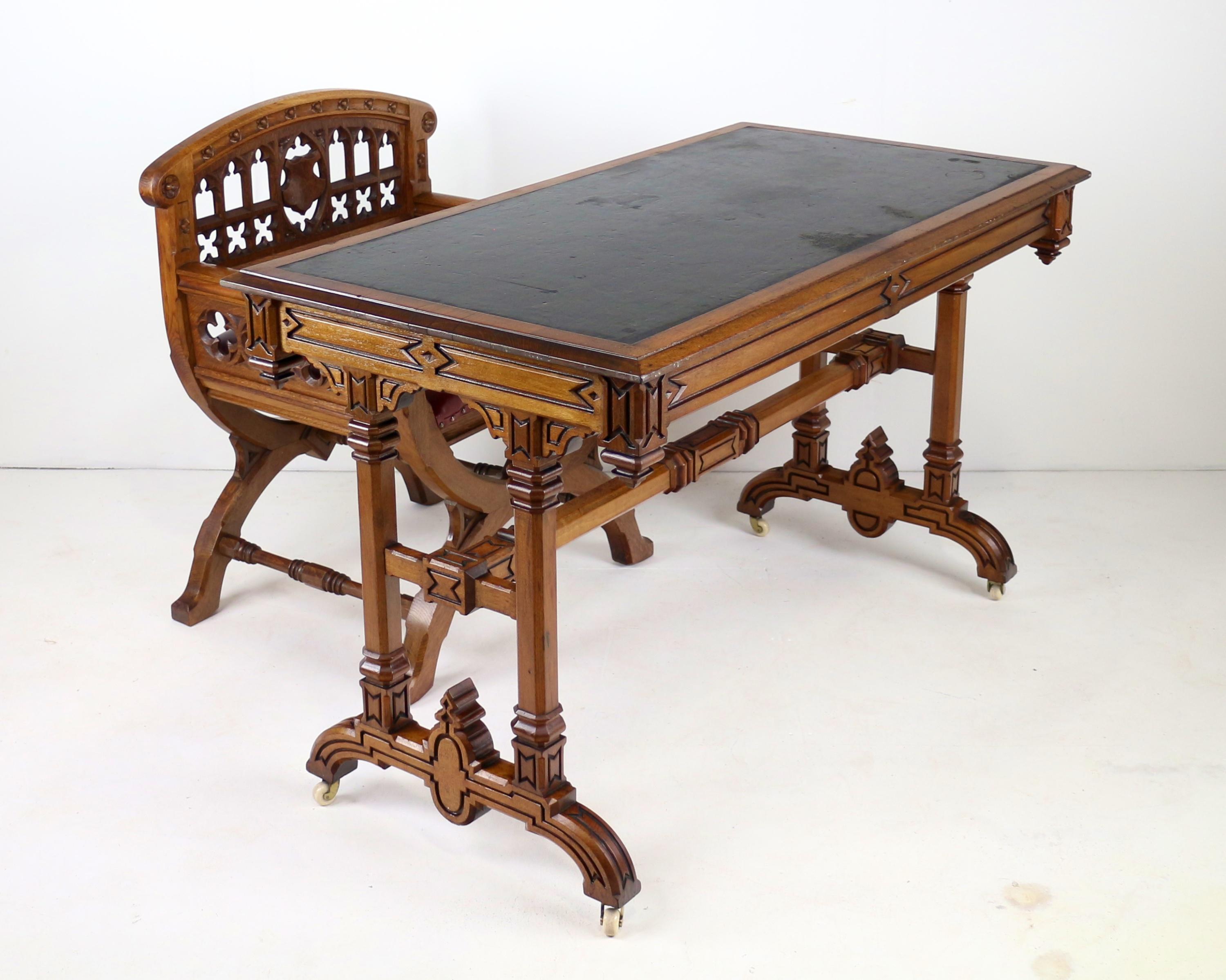 Set of three 19th Century Pugin style Gothic Revival Altar or Hall Chairs 15