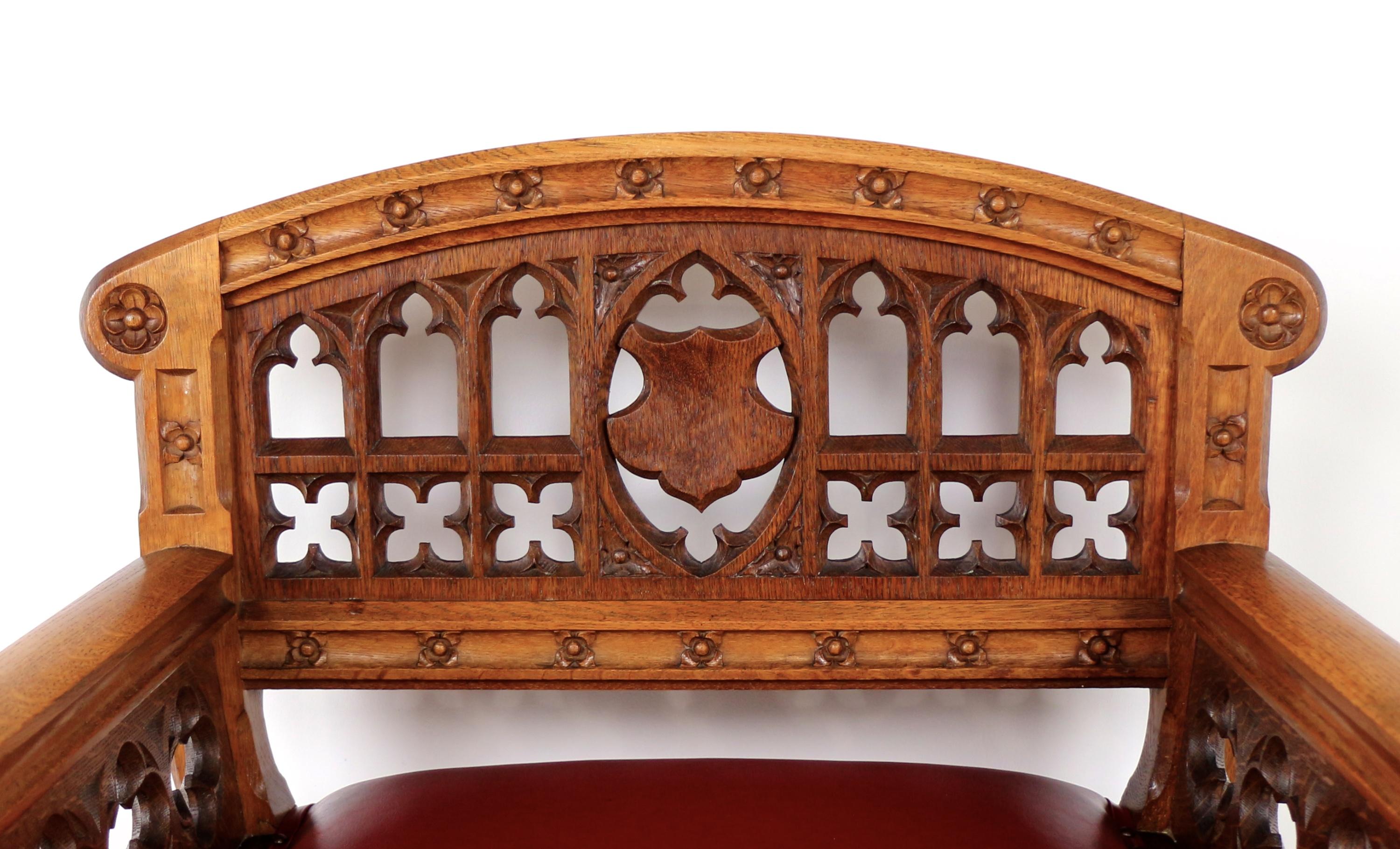 Set of three 19th Century Pugin style Gothic Revival Altar or Hall Chairs 4