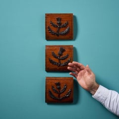 Satz von drei Distelplaketten aus satiniertem Holz des 19.