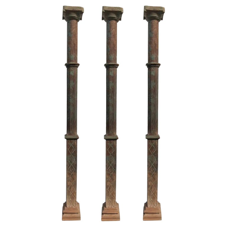 Set of Three 19th Century Teak Pillars Carved from an Old Palace in