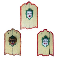 Set of Three 19th Century Wooden Polychrome Painted Carnival Plaques