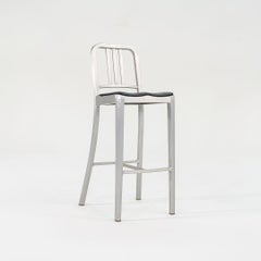 Set of Three 2018 Emeco Navy Bar Stools w/ Seat Pads in Brushed Aluminum