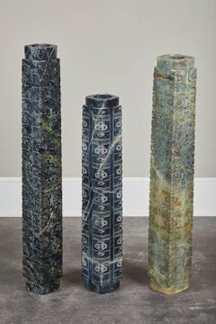 Set of Three 20th Century Chinese Carved Jade Cong Sculptures