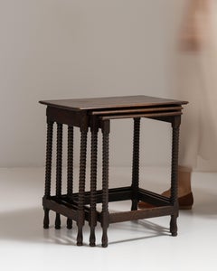 Set of Three 20th Century Belgian Chestnut Brown Jacobean Oak Nesting Tables