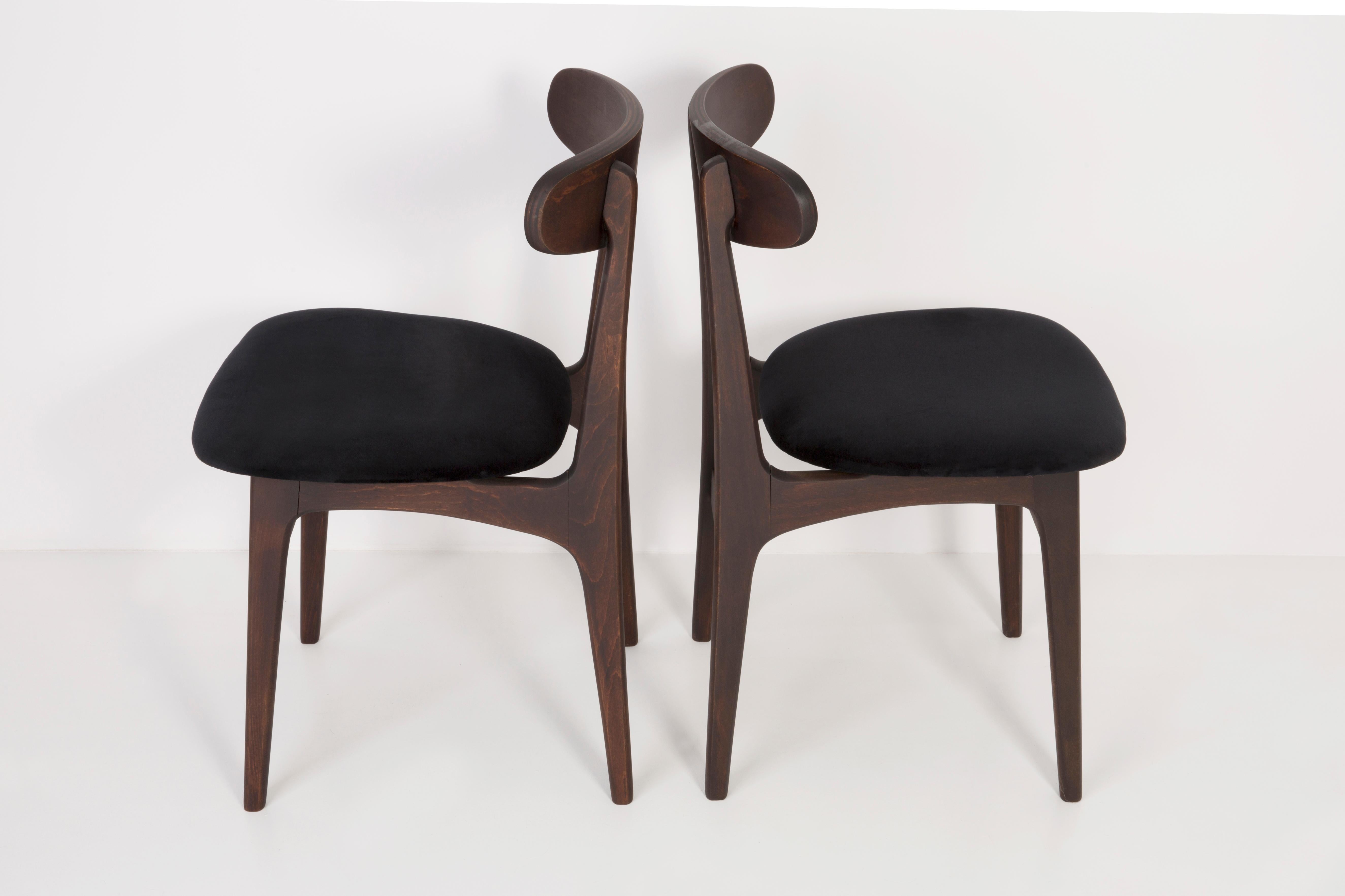 Woodwork Set of Three 20th Century Black Velvet Chairs, 1960s For Sale