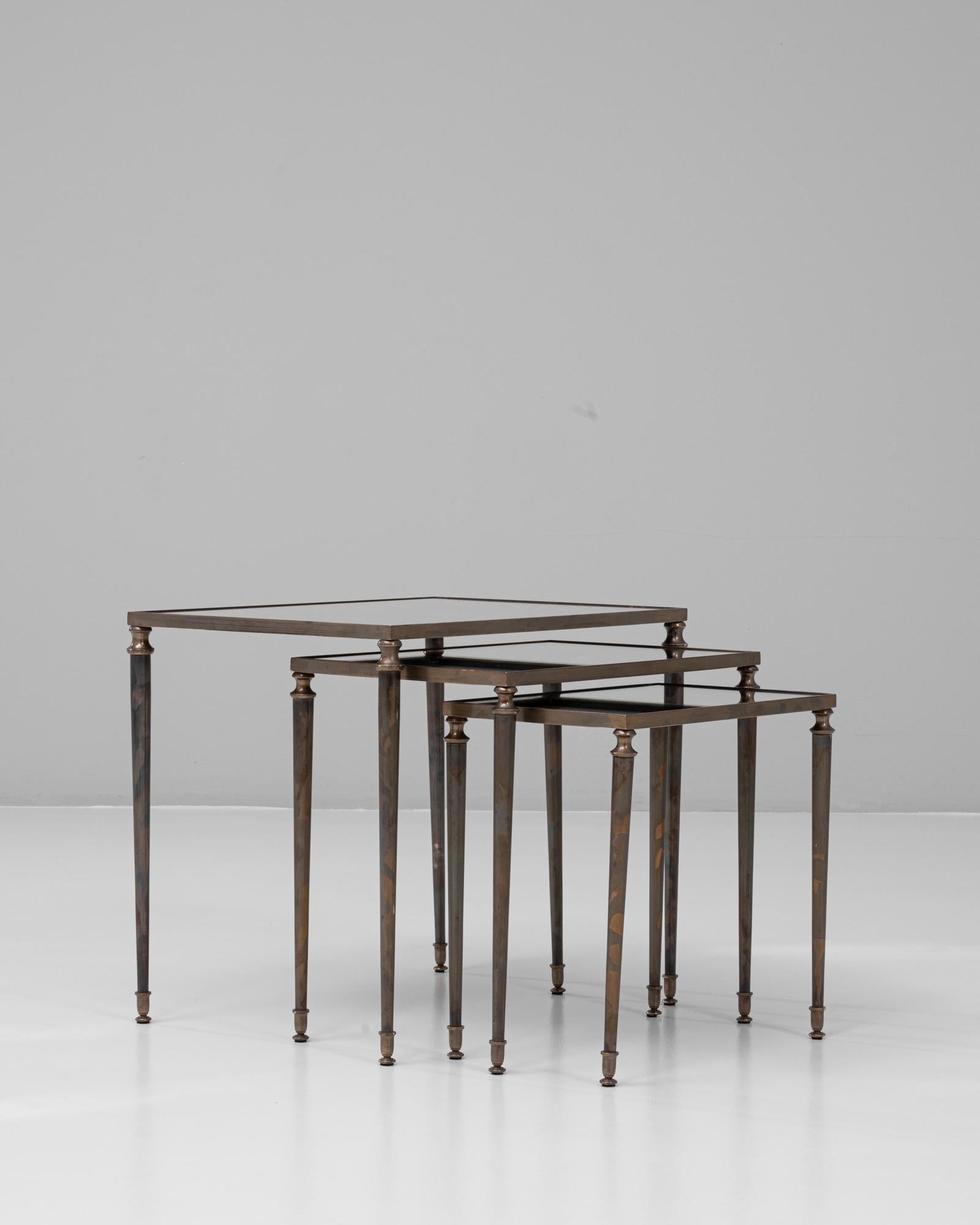 Set of Three 20th Century French Brass Nesting Tables For Sale 7