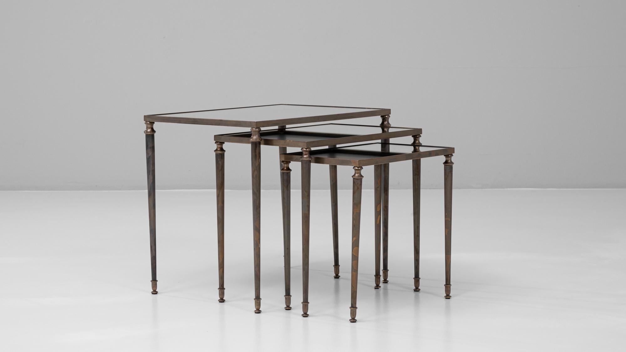 Set of Three 20th Century French Brass Nesting Tables For Sale 8