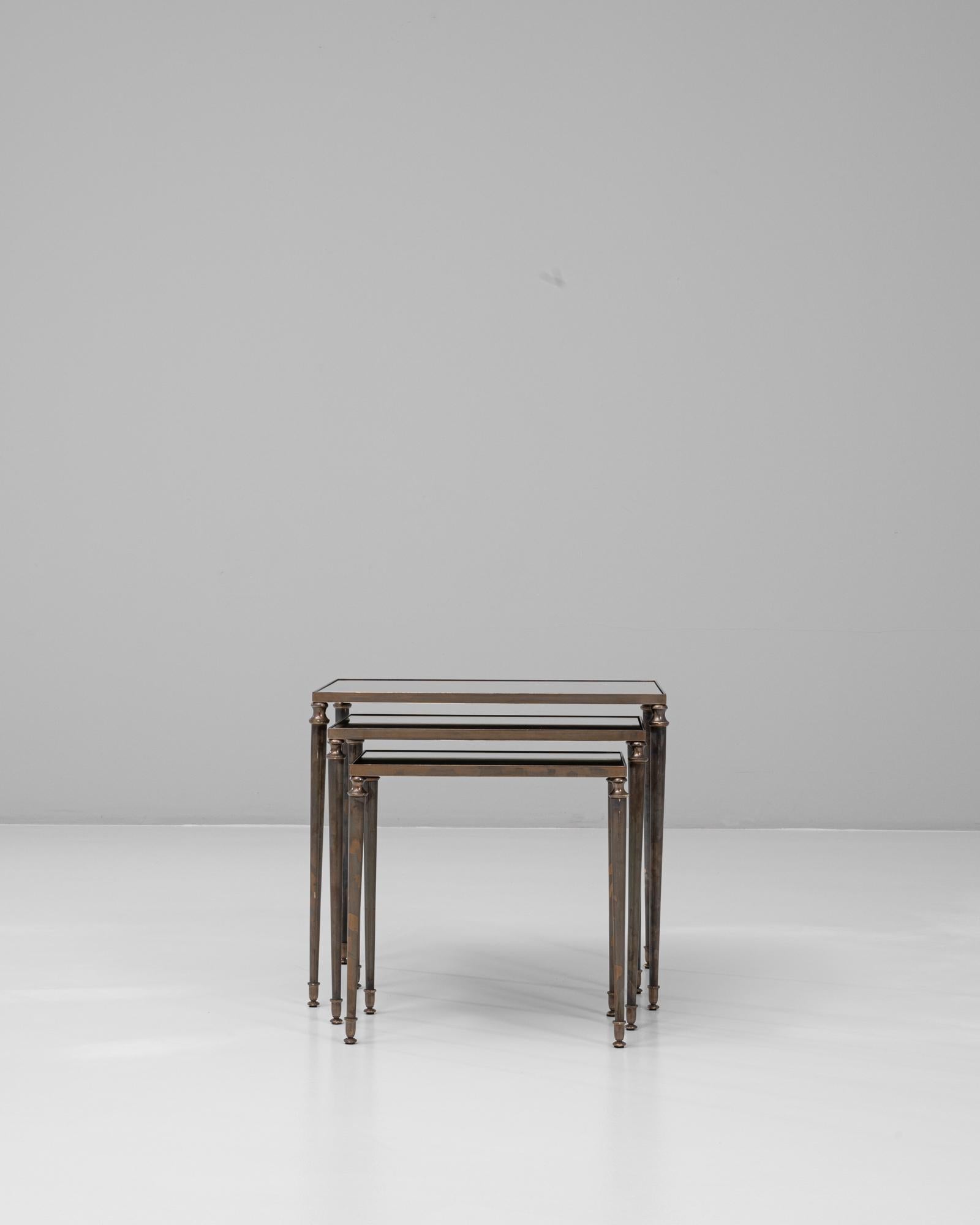 Set of Three 20th Century French Brass Nesting Tables In Good Condition For Sale In High Point, NC