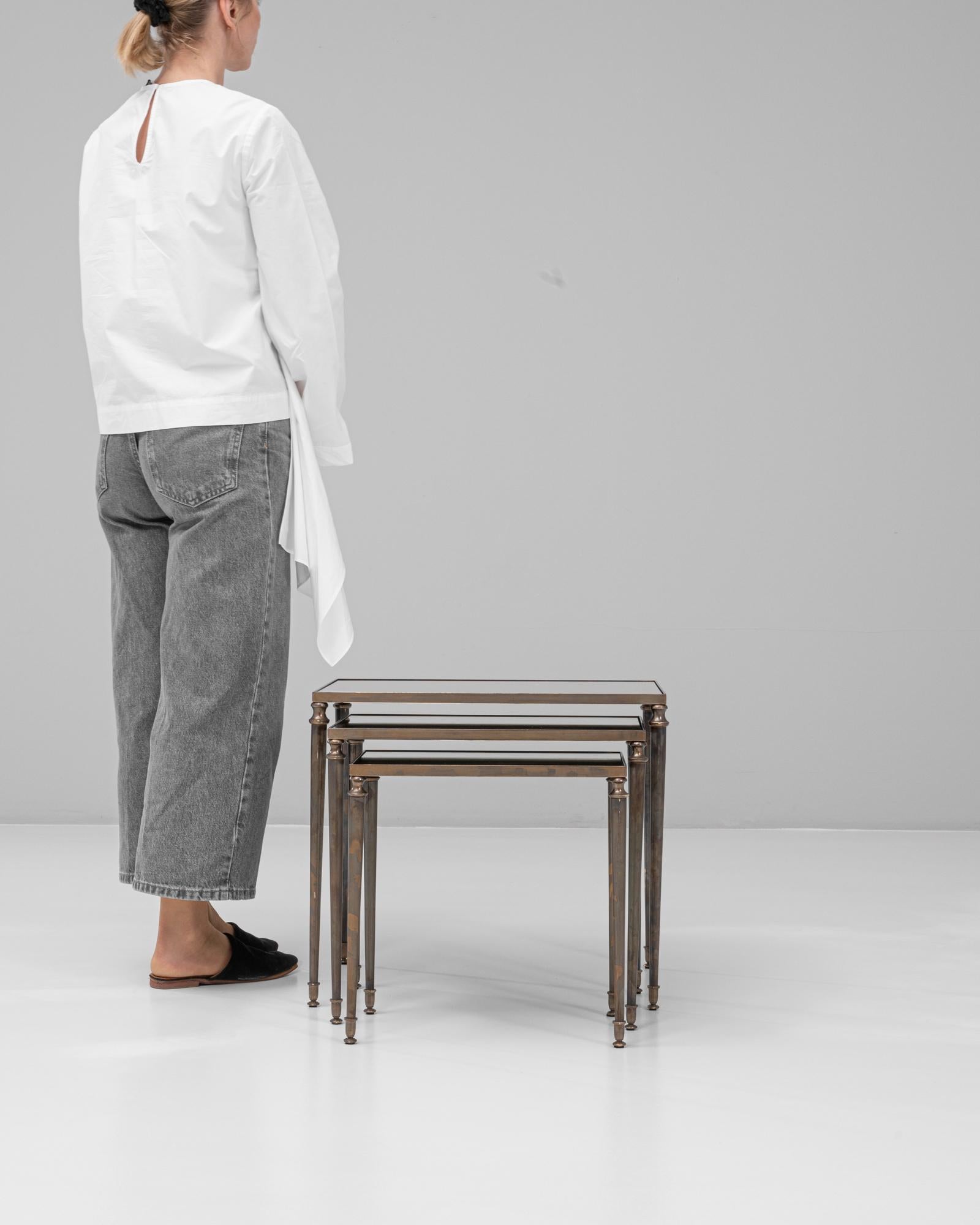 Set of Three 20th Century French Brass Nesting Tables For Sale 1