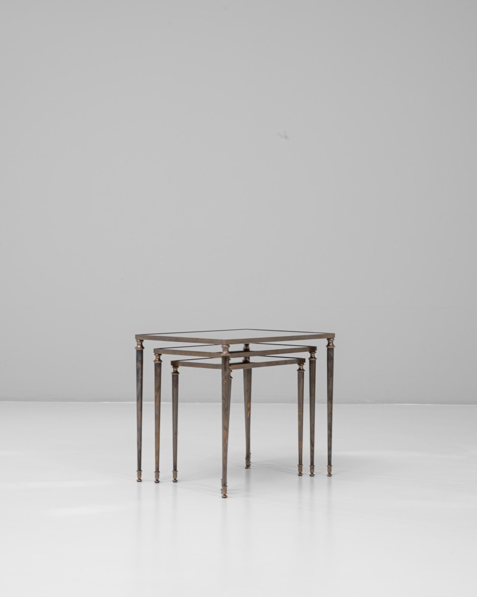 Set of Three 20th Century French Brass Nesting Tables For Sale 2