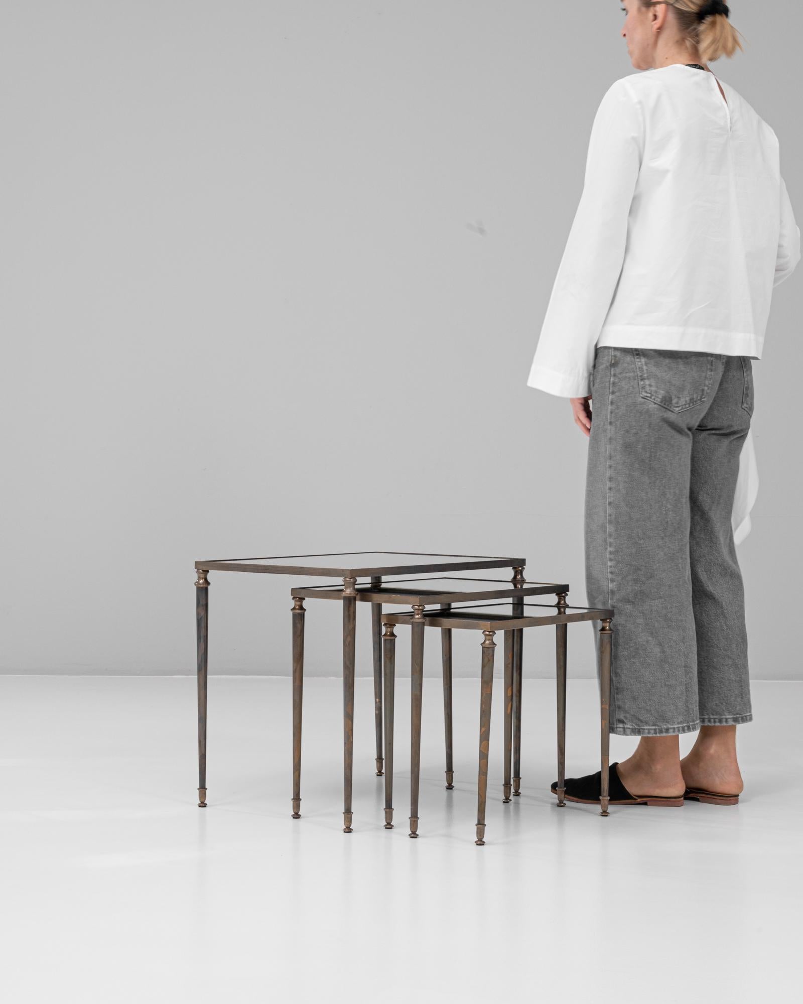 Set of Three 20th Century French Brass Nesting Tables For Sale 4