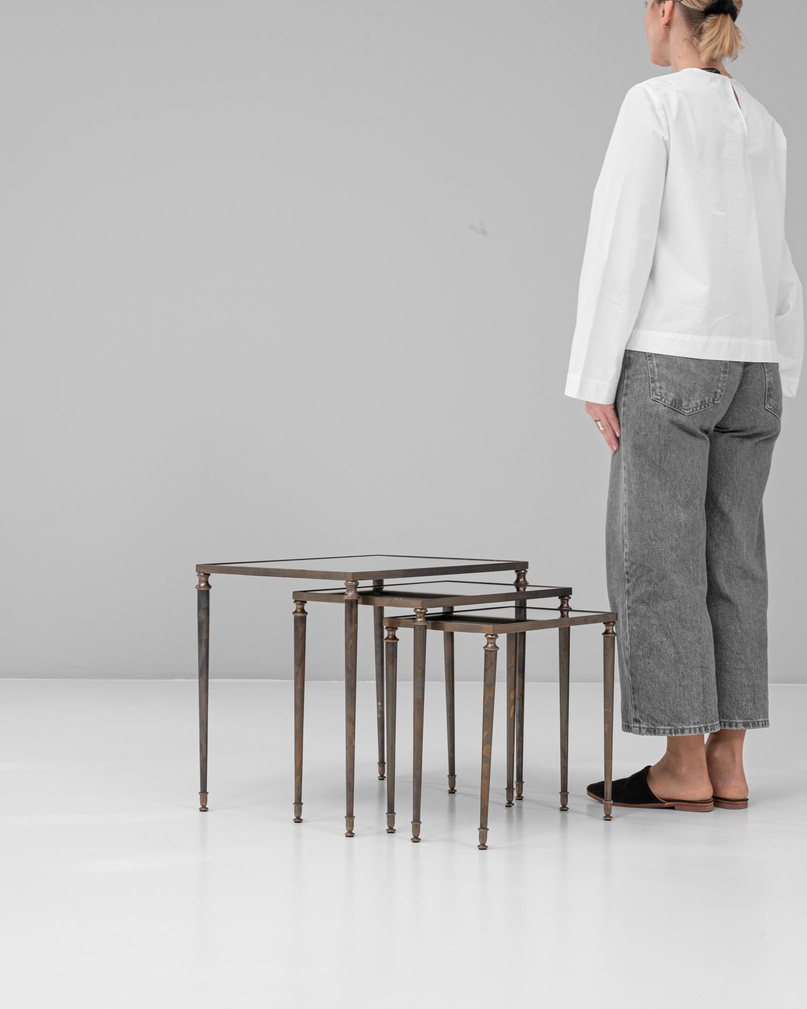 Set of Three 20th Century French Brass Nesting Tables For Sale 5