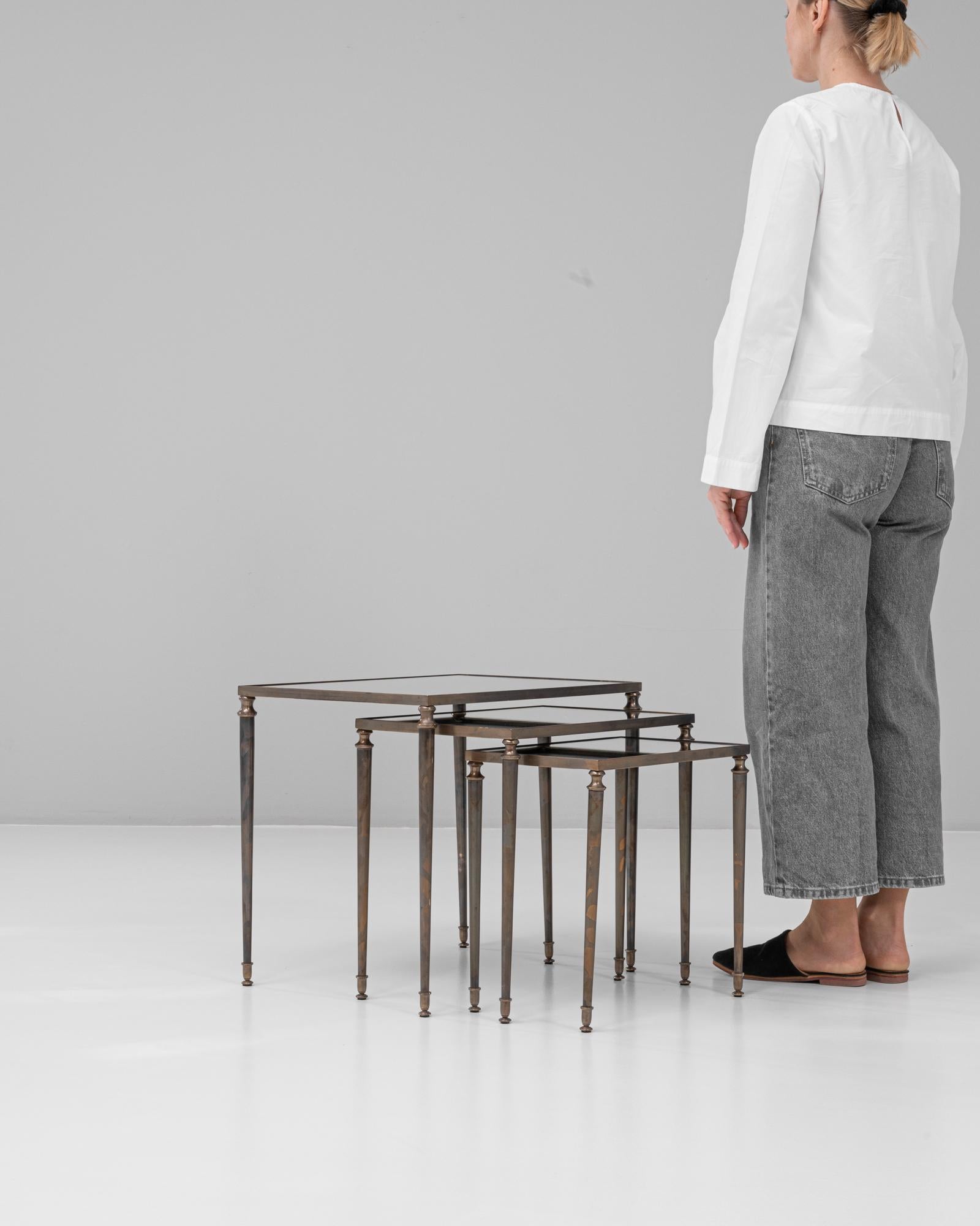 Set of Three 20th Century French Brass Nesting Tables For Sale 6