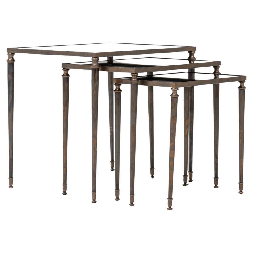 Set of Three 20th Century French Brass Nesting Tables For Sale