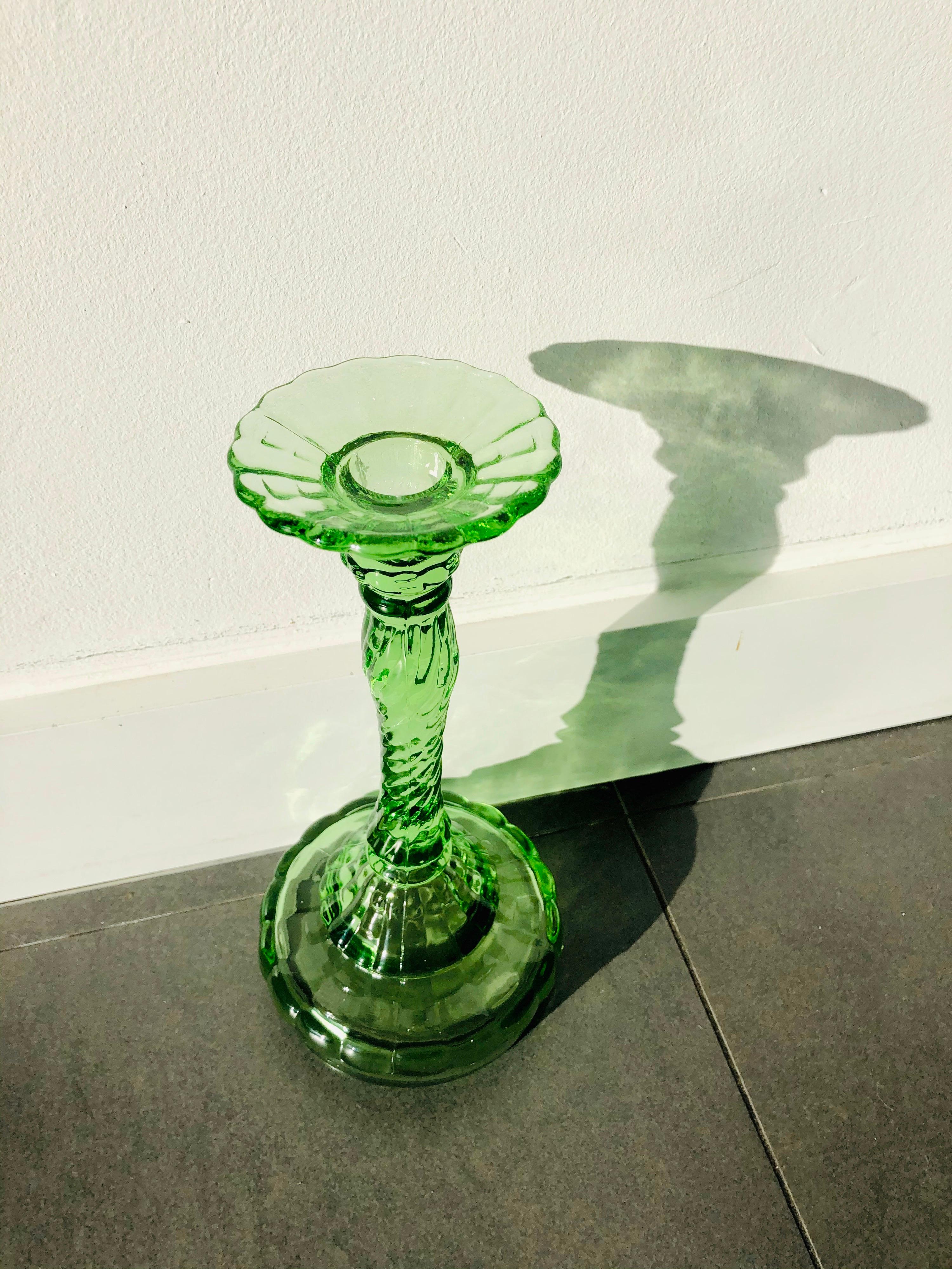 Mid-Century Modern Set of Three 20th Century Green Glass Candlesticks, 1960s