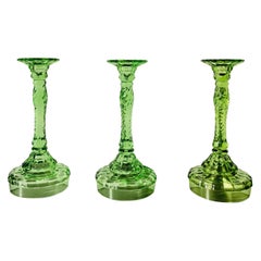 Set of Three 20th Century Green Glass Candlesticks, 1960s