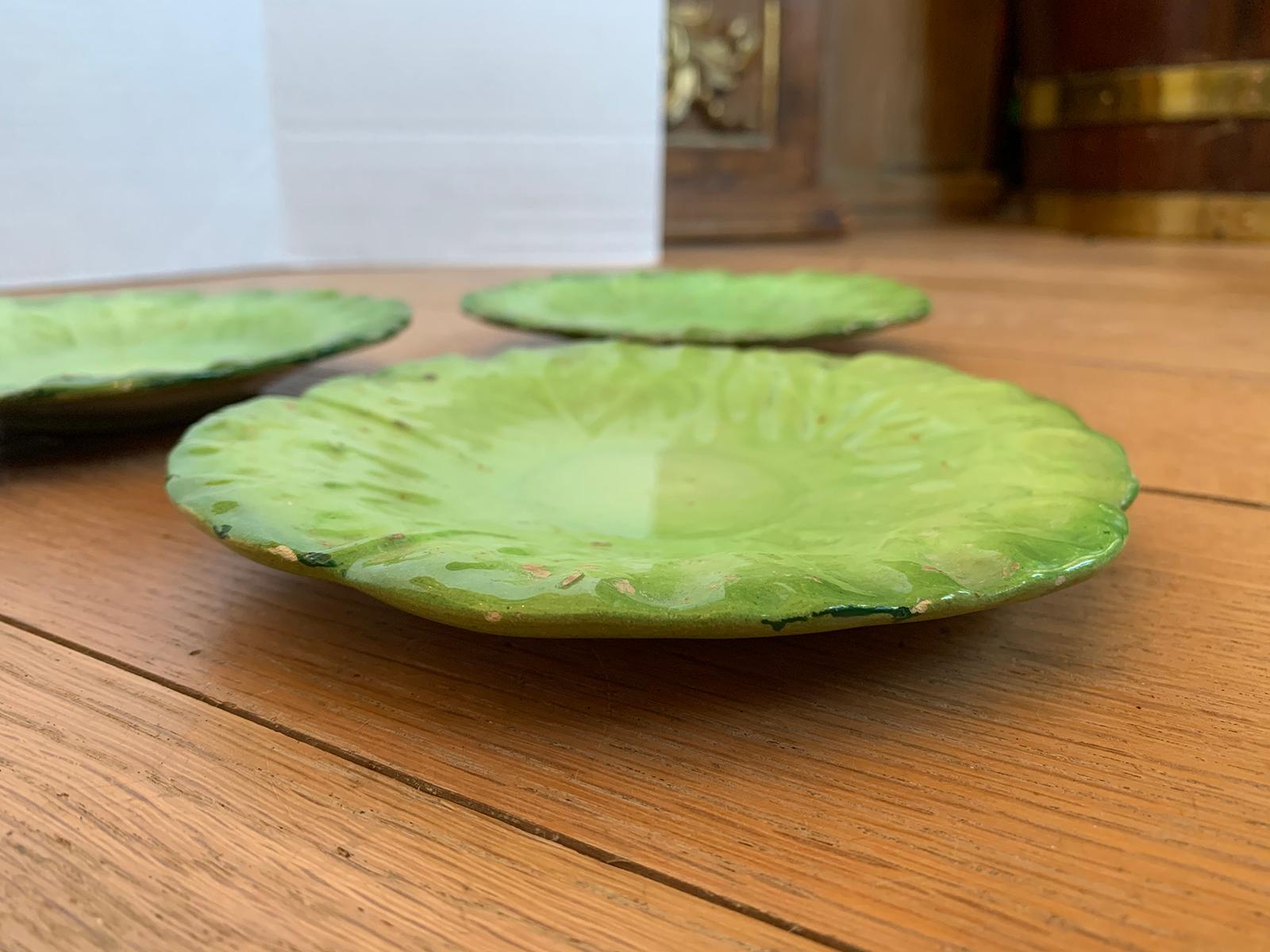 Set of Three 20th Century Napoli Lettuce Ware Plates, Marked 