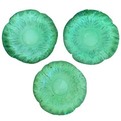 Set of Three 20th Century Napoli Lettuce Ware Plates, Marked "Italy"