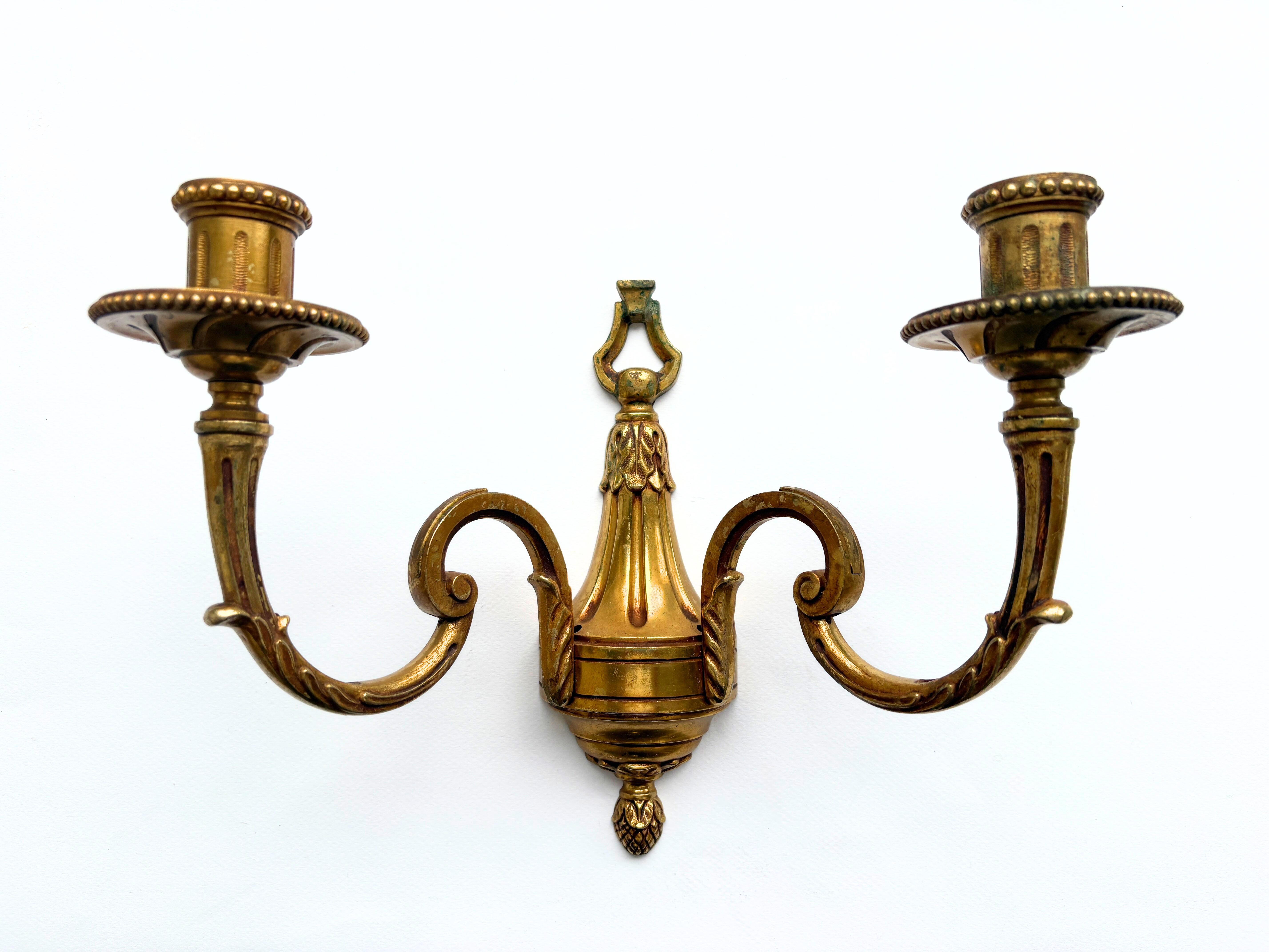 Empire Set of Three 20th Century NeoClassical Wall Sconces in Gilded Bronze For Sale