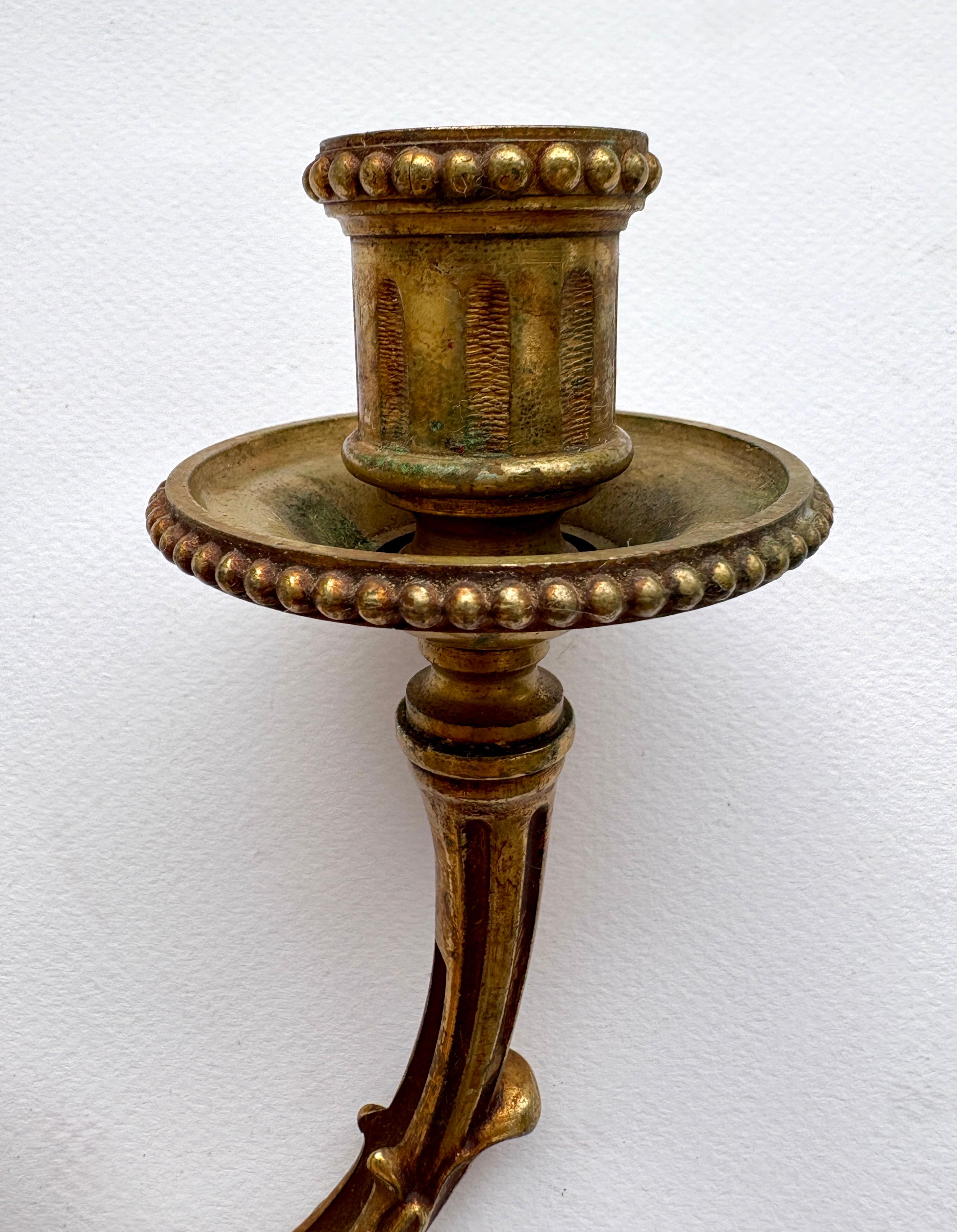 Molded Set of Three 20th Century NeoClassical Wall Sconces in Gilded Bronze For Sale