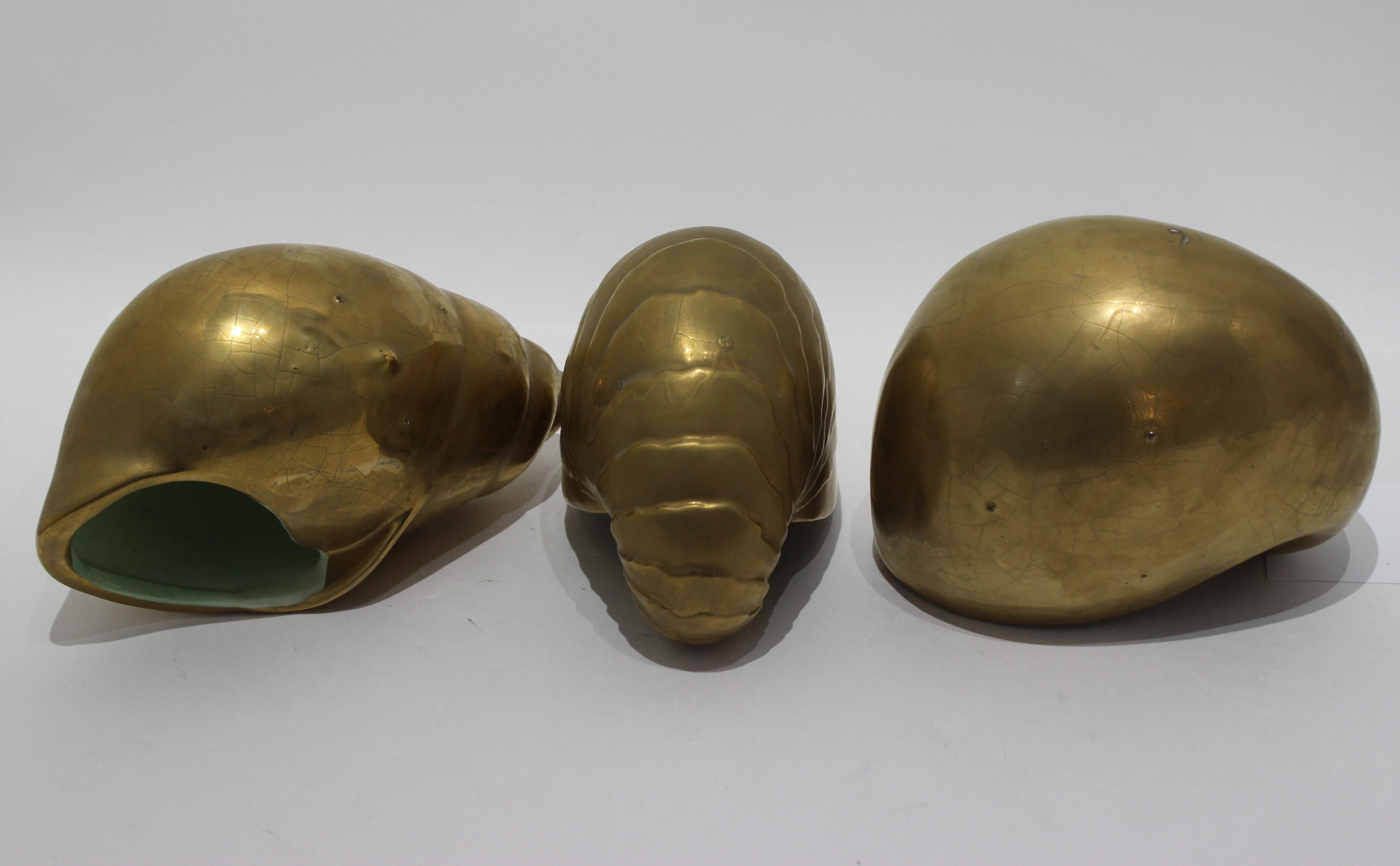 Set of Three 22-Karat Gold Glazed Nautical Ceramic Shells 4