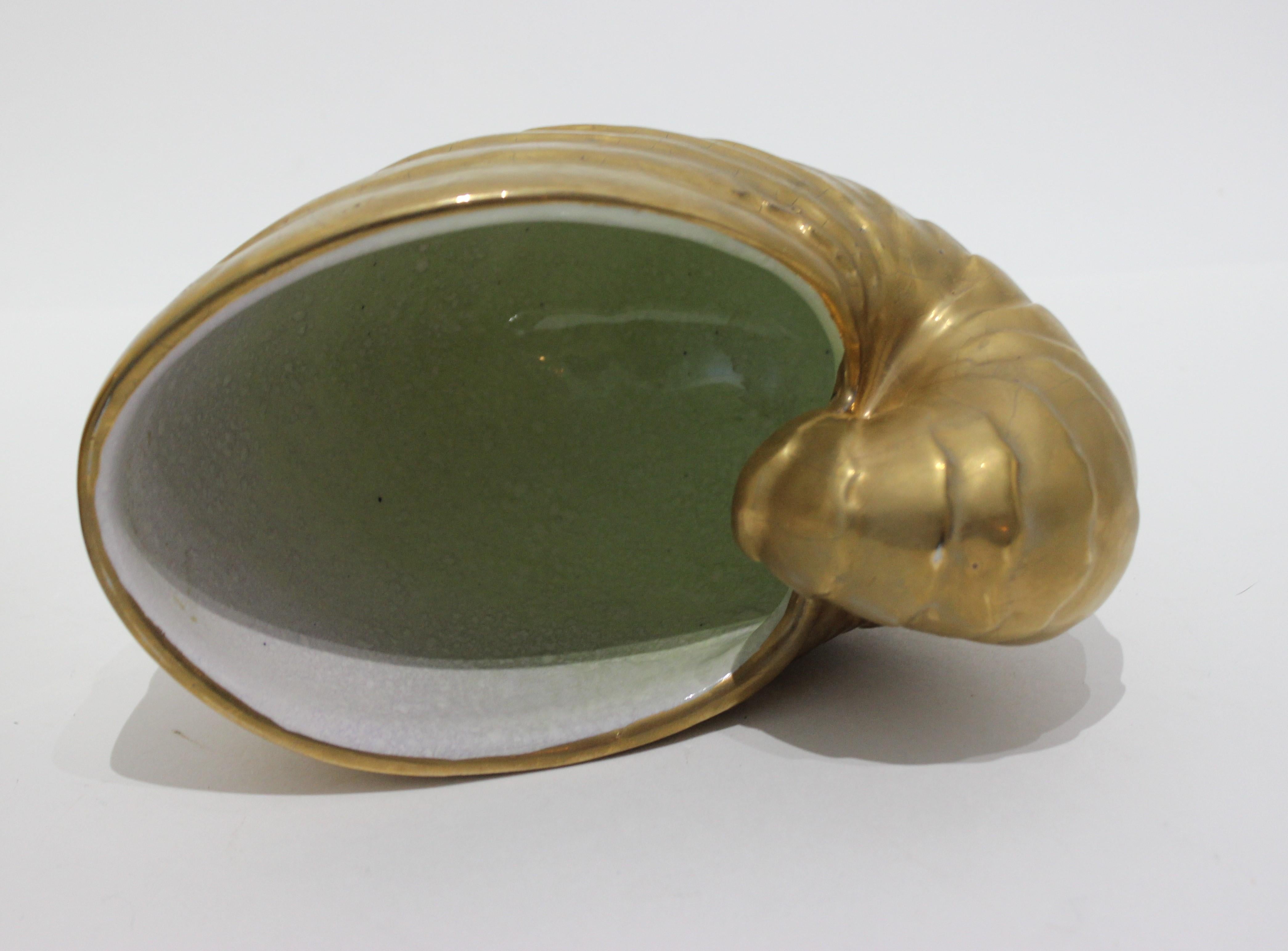 Set of Three 22-Karat Gold Glazed Nautical Ceramic Shells 1