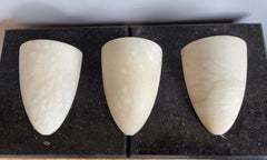 Set of Three 3 Art Deco Design, Cocoon Shape Alabaster Wall Sconces, Midcentury