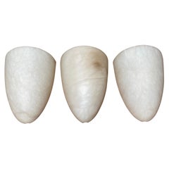 Set of Three 3 Art Deco Design, Cocoon-Like Alabaster Wall Sconces, Midcentury