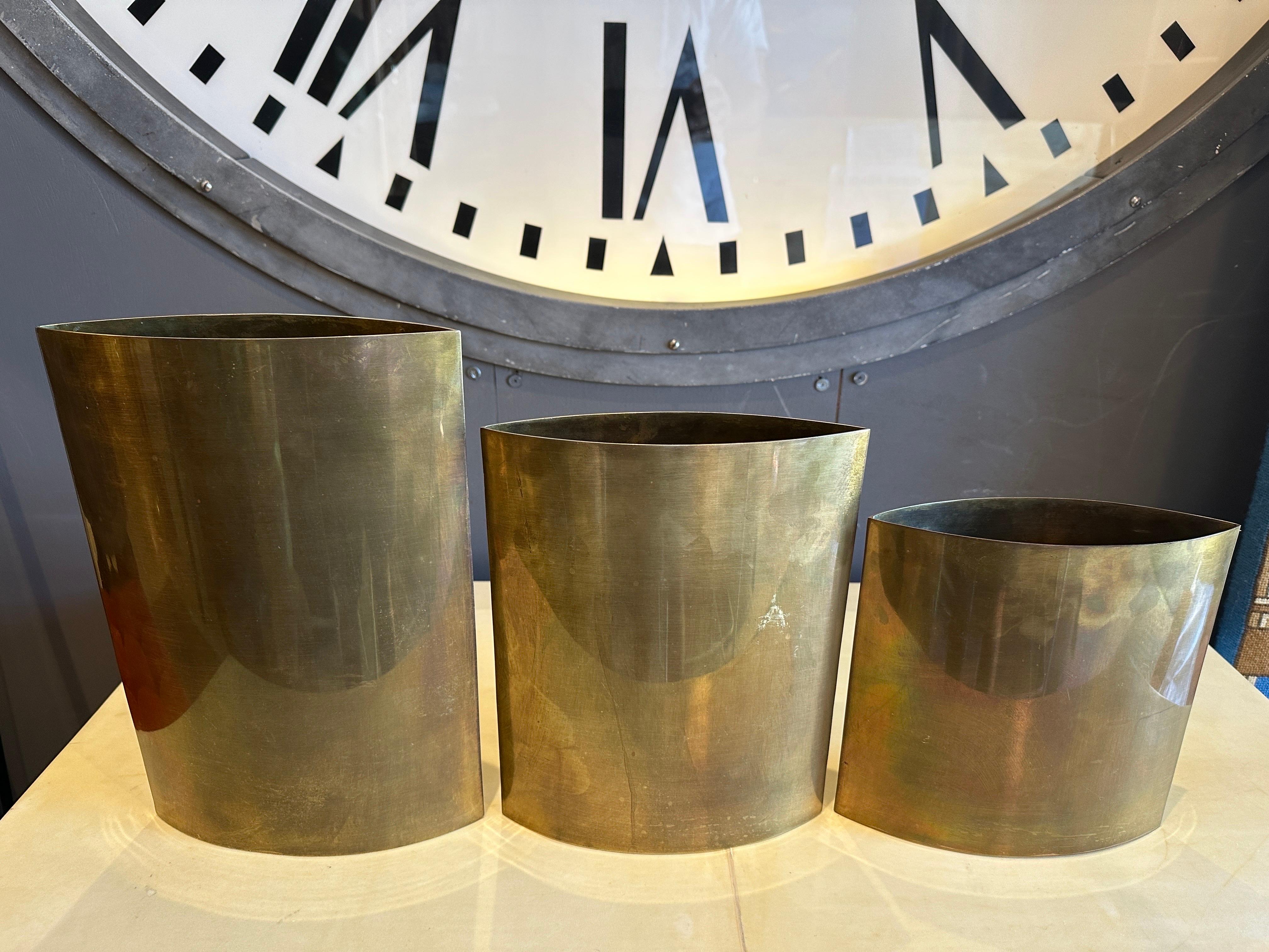 Set of Three '3' Authentic Signed Gabriella Crespi Brass Vases In Good Condition For Sale In East Hampton, NY