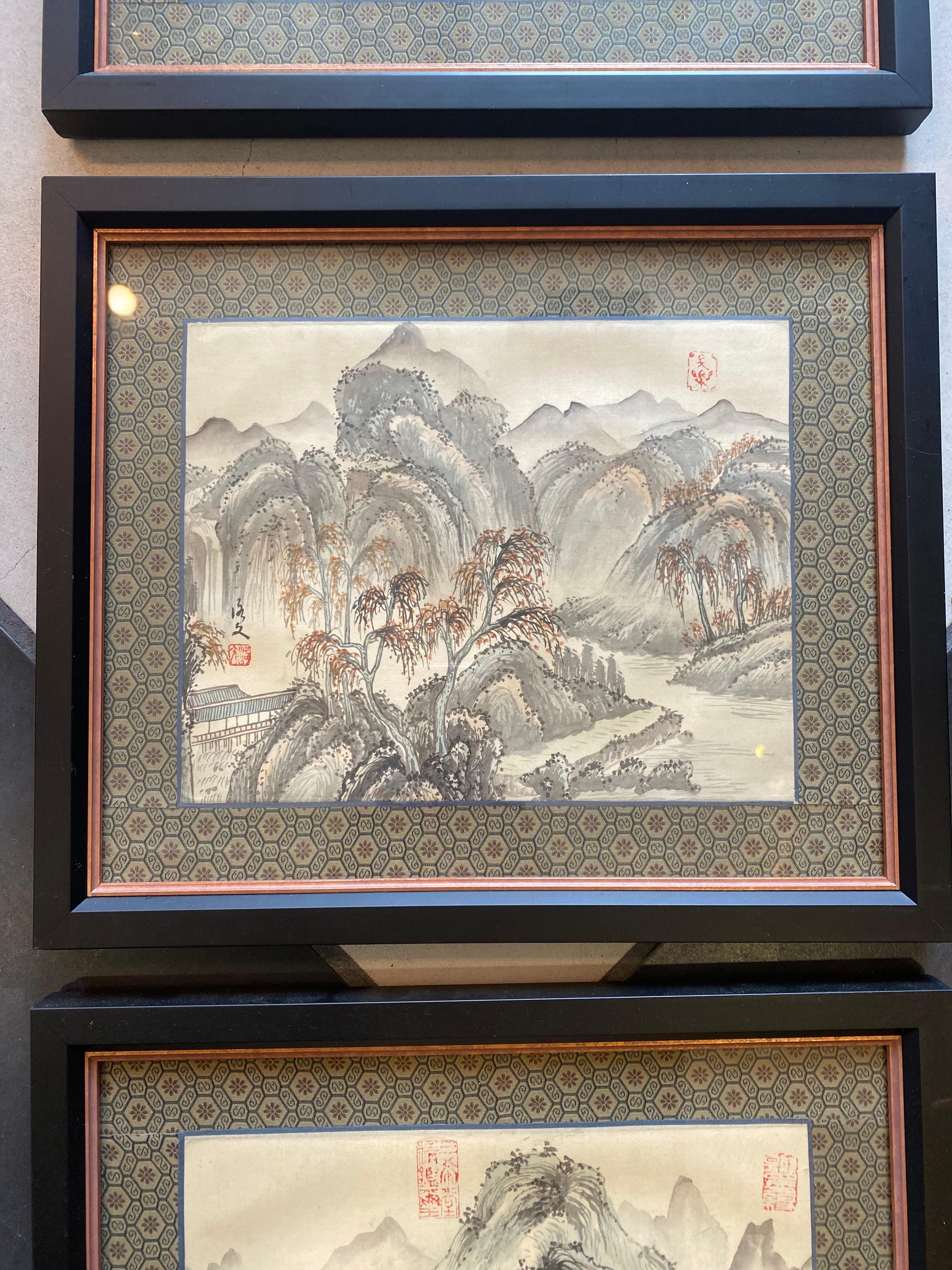 Anglo-Japanese Set of Three '3' Framed Japanese Watercolors For Sale