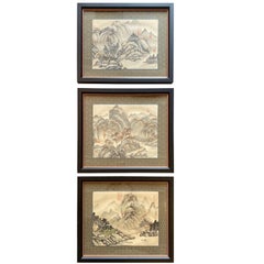 Antique Set of Three '3' Framed Japanese Watercolors