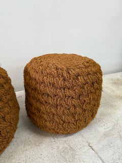 Set of Three (3) Hand-Woven Nautical Rope Pouf Ottomans Style of Audoux Minet