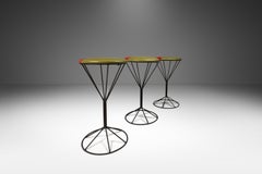 Set of Three ( 3 ) Martini Barstools in Wrought Iron in the Manner of Tony Paul