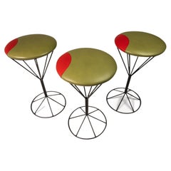 Set of Three ( 3 ) Martini Barstools in Wrought Iron in the Manner of Tony Paul