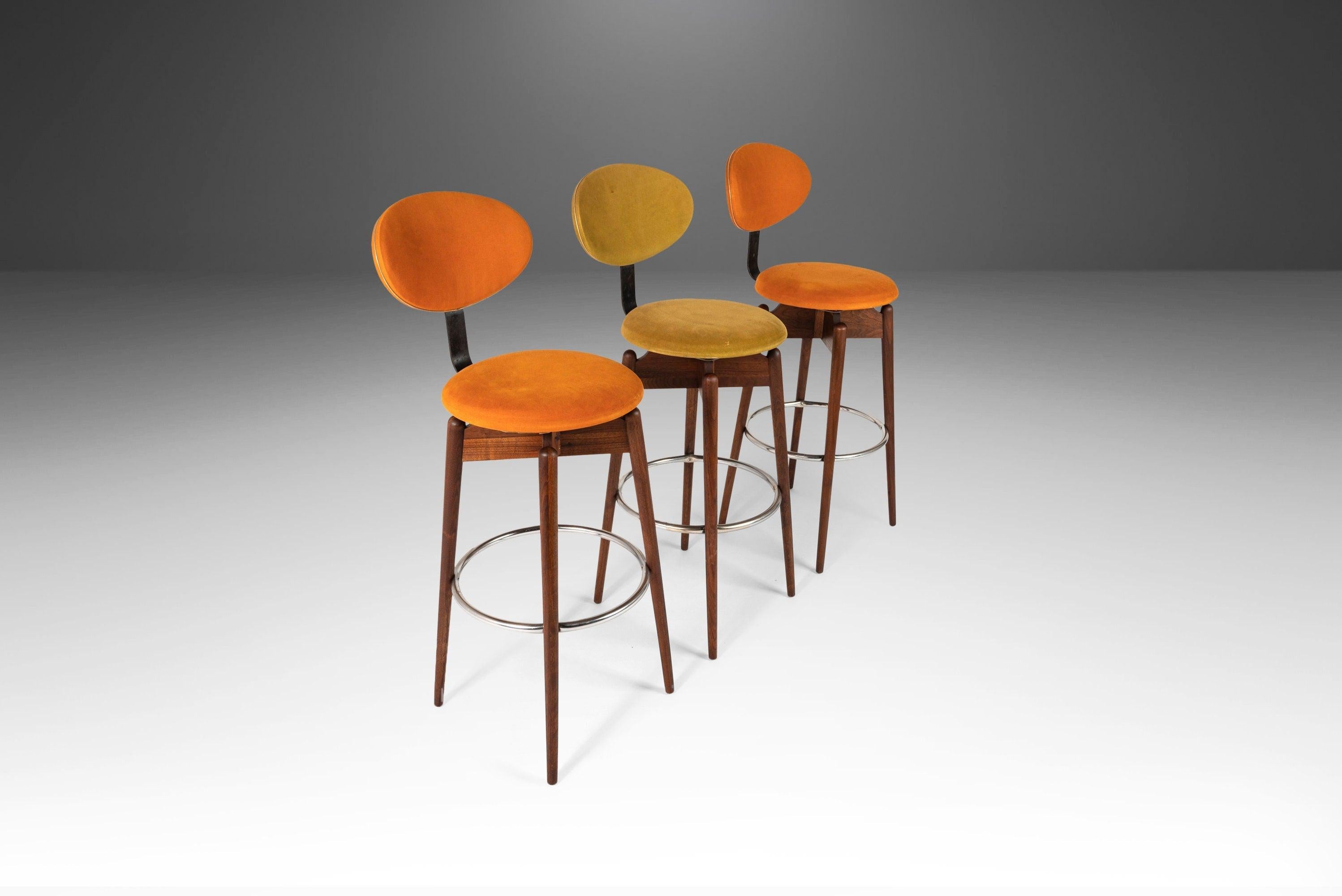 Set of Three '3' MCM Multi-Colored Barstools by Hugo Frandsen for Spøttrup In Good Condition In Deland, FL