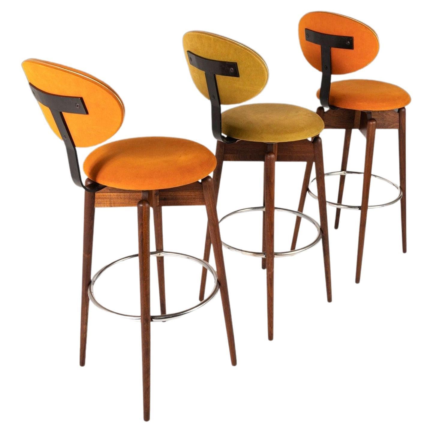 Set of Three '3' MCM Multi-Colored Barstools by Hugo Frandsen for Spøttrup