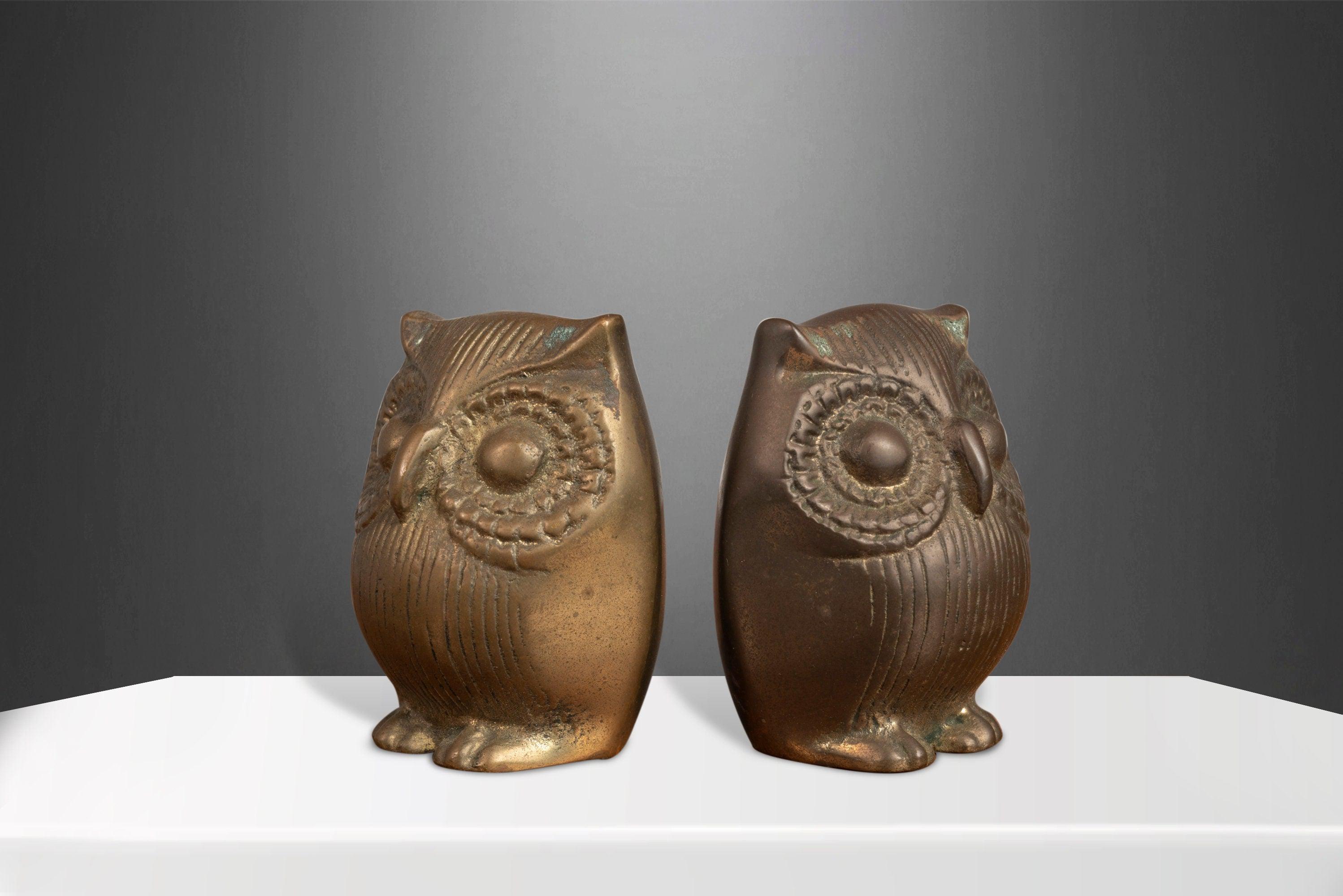 Late 20th Century Set of Three (3) Mid Century Brass Owl Paperweights, Korea, c. 1970's