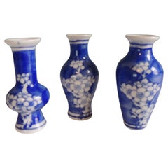 Set of Three '3' Miniature Blue and White Decorator Vases
