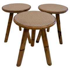 Set von drei (3) Vintage-Beistelltischen aus Bambus im französischen Riviera-Stil