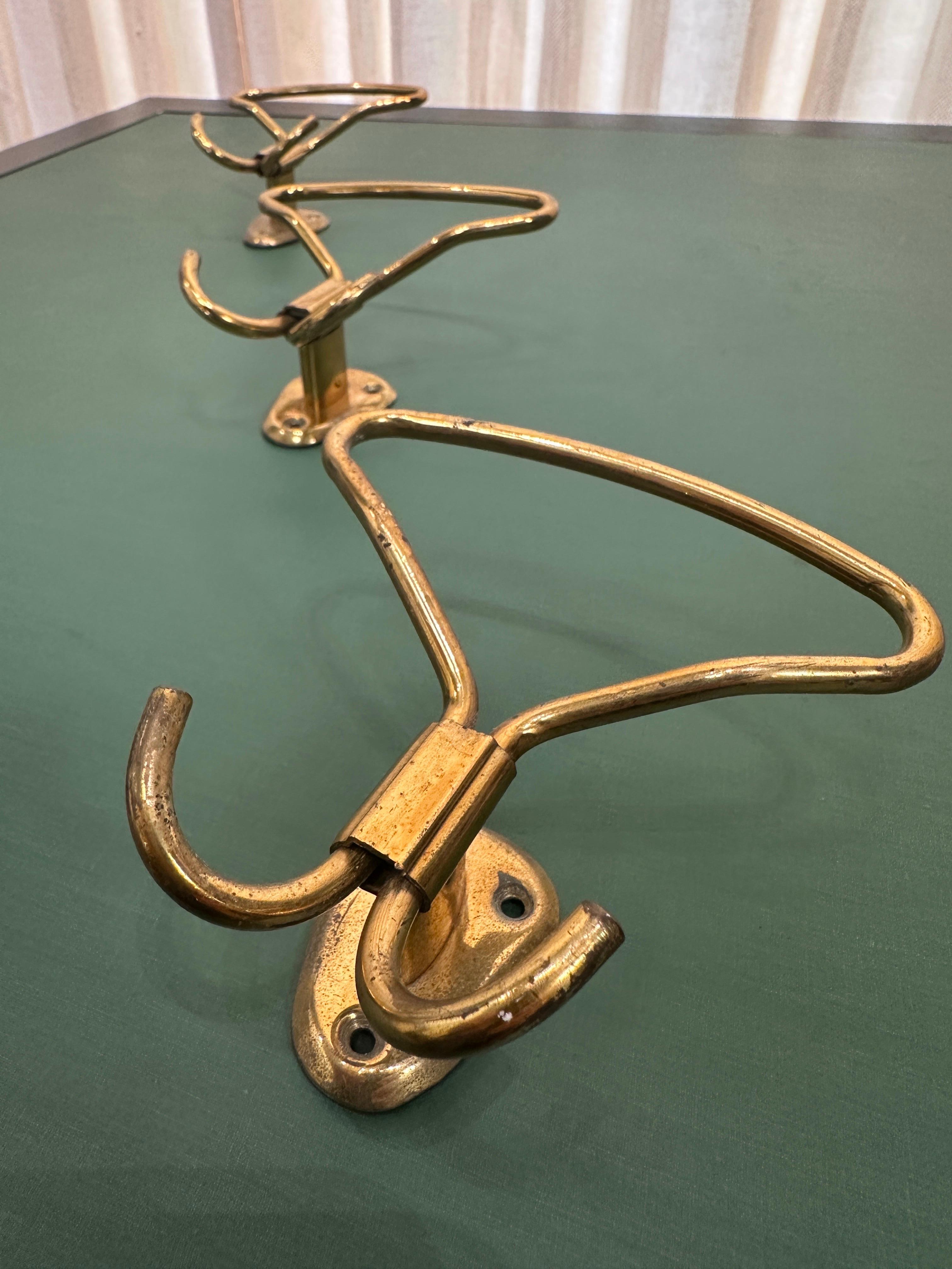 Set of Three (3) Vintage Italian Brass Coat or Hat Hooks. In Good Condition For Sale In East Hampton, NY