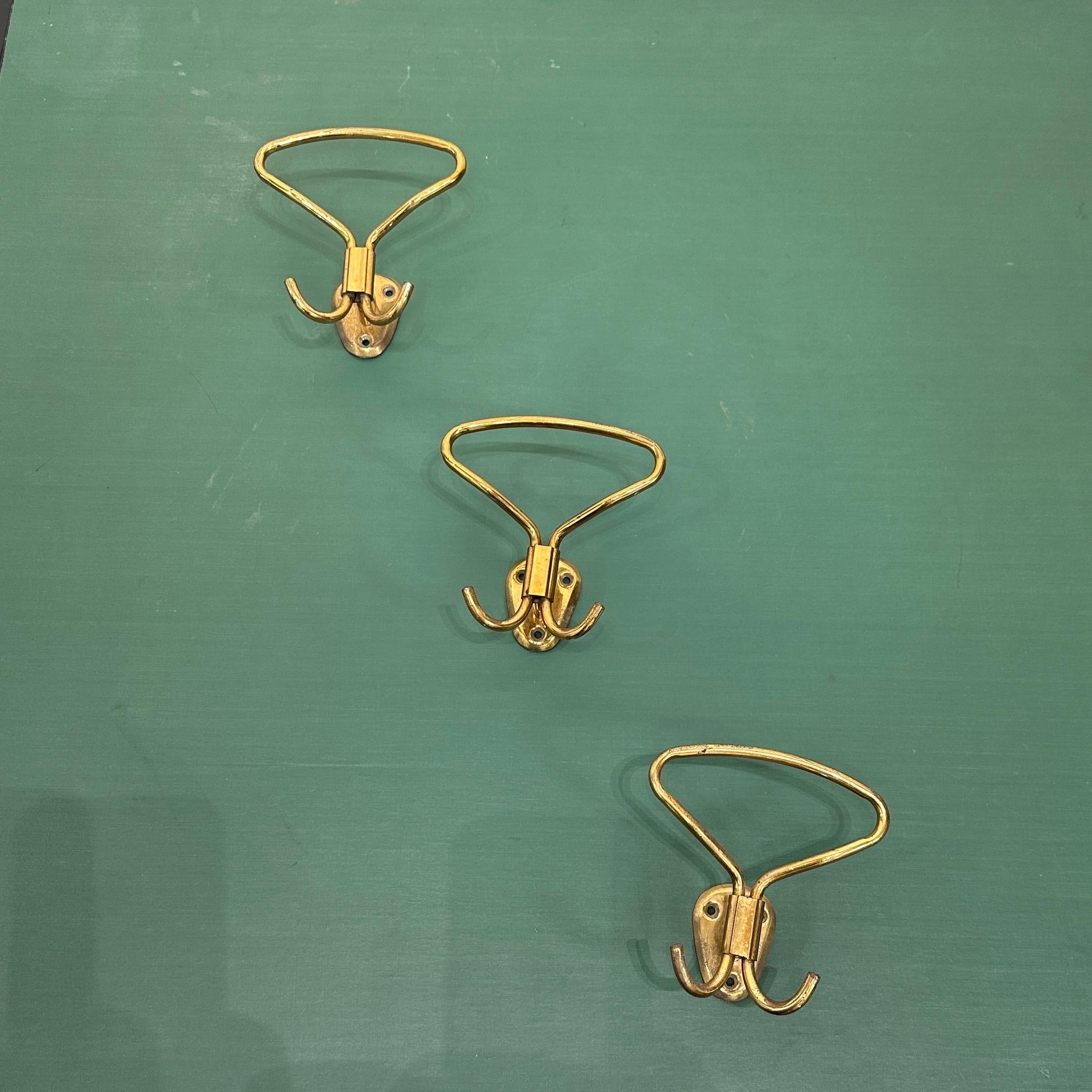Set of Three (3) Vintage Italian Brass Coat or Hat Hooks. For Sale 2