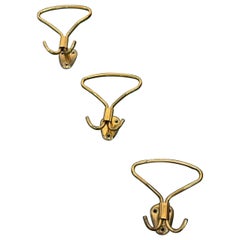 Set of Three (3) Vintage Italian Brass Coat or Hat Hooks.