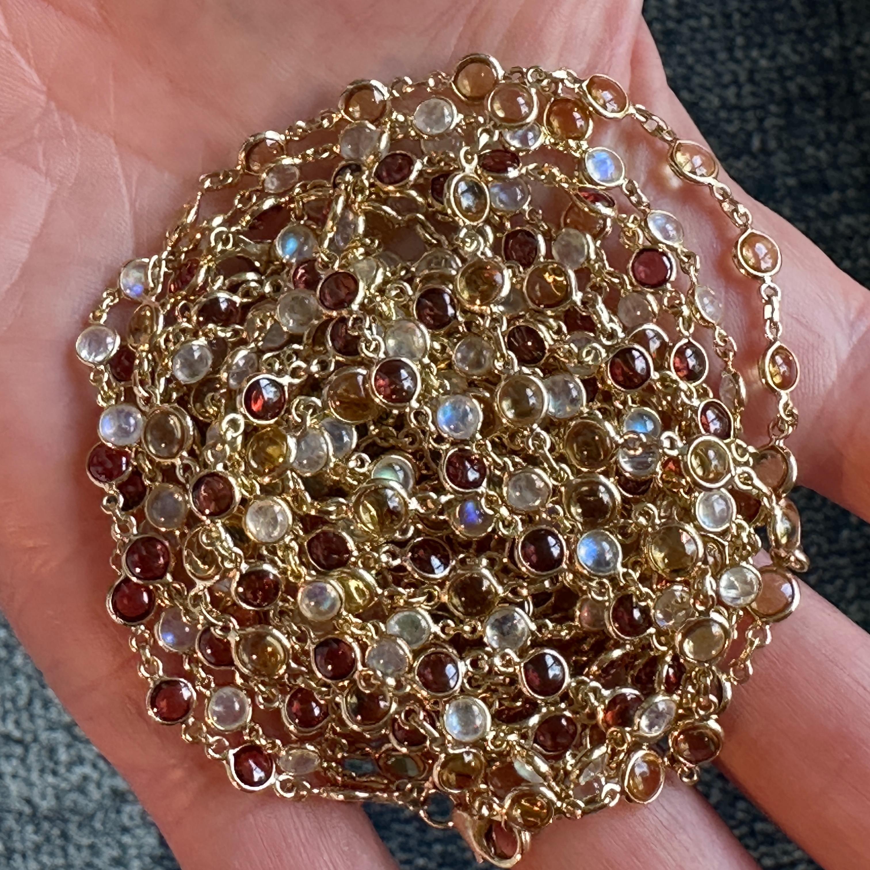 Set di tre catene di pietre preziose da 36 pollici in oro 18 carati: Pietra di Luna, Granato e Citrino in vendita 4